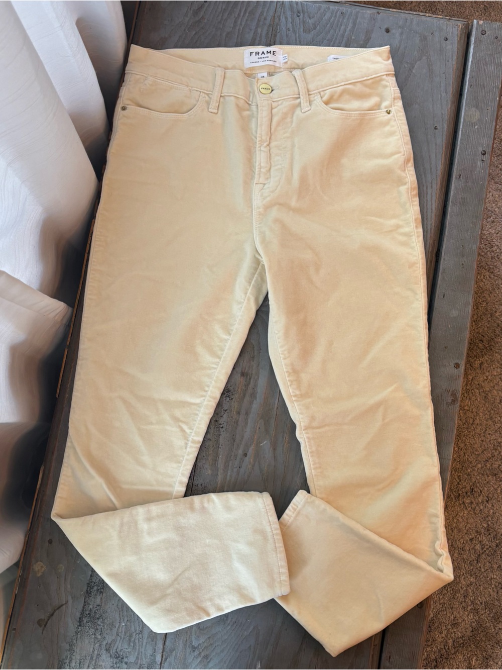 Frame le high skinny off white velour | size 28